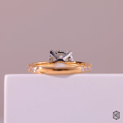 2.22 Carat Round Cut Lab Grown Diamond Two-Tone Solitaire Engagement Ring - Hand View / Detail Angle
