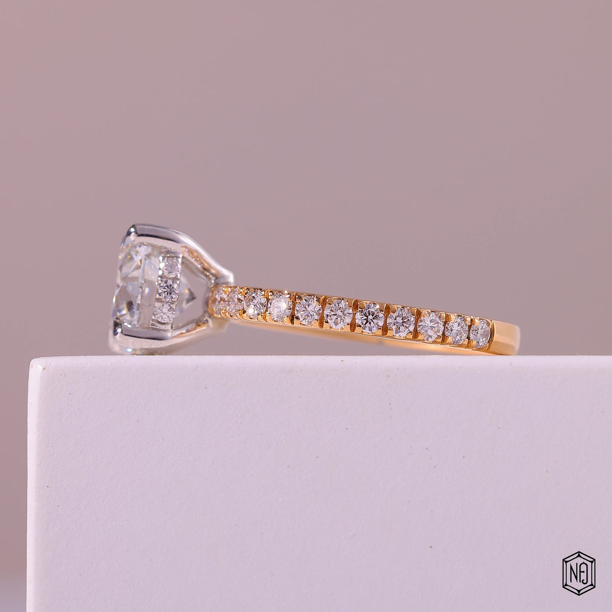 2.22 Carat Round Cut Lab Grown Diamond Two-Tone Solitaire Engagement Ring - Angled Perspective