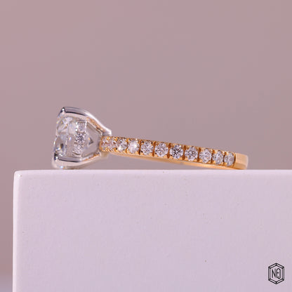 2.22 Carat Round Cut Lab Grown Diamond Two-Tone Solitaire Engagement Ring - Angled Perspective