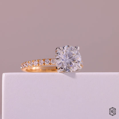 2.22 Carat Round Cut Lab Grown Diamond Two-Tone Solitaire Engagement Ring - Gallery & Prongs Detail