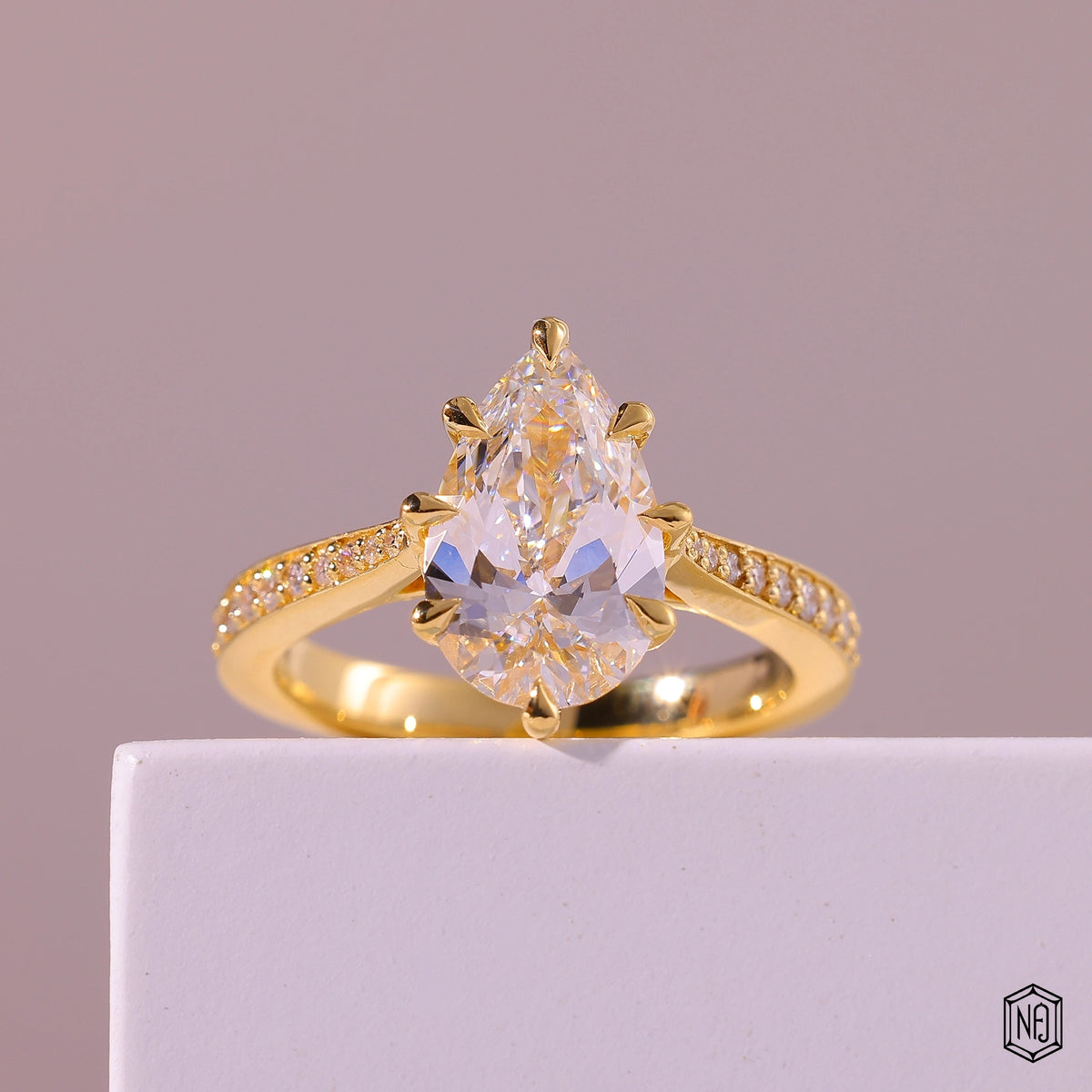 2.9 Carat Pear Cut Lab Grown Diamond Vintage Inspired Heirloom Engagement Ring - Front Top View