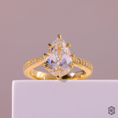 2.9 Carat Pear Cut Lab Grown Diamond Vintage Inspired Heirloom Engagement Ring - Front Top View