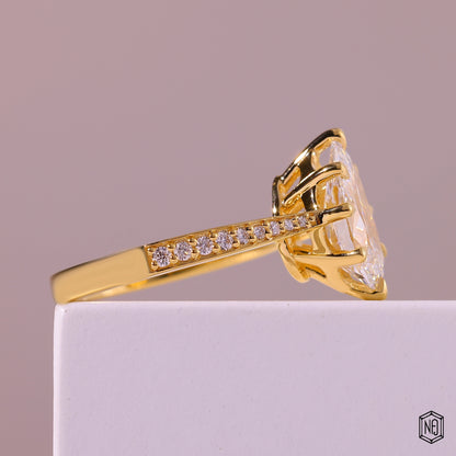 2.9 Carat Pear Cut Lab Grown Diamond Vintage Inspired Heirloom Engagement Ring - Side Profile Angle