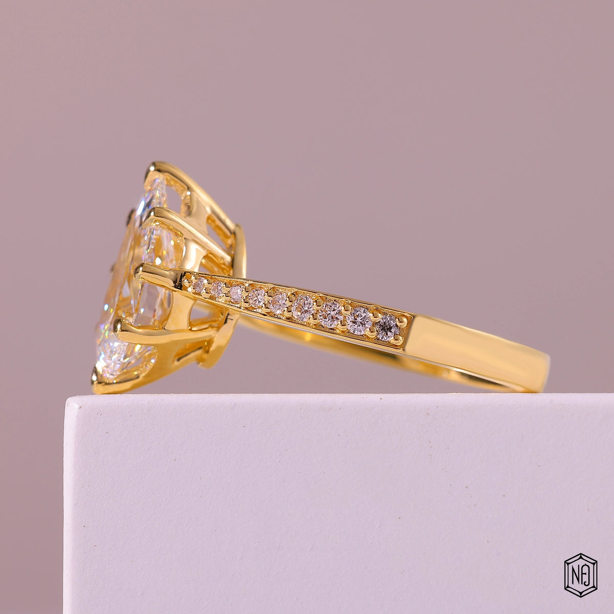 2.9 Carat Pear Cut Lab Grown Diamond Vintage Inspired Heirloom Engagement Ring - Angled Perspective