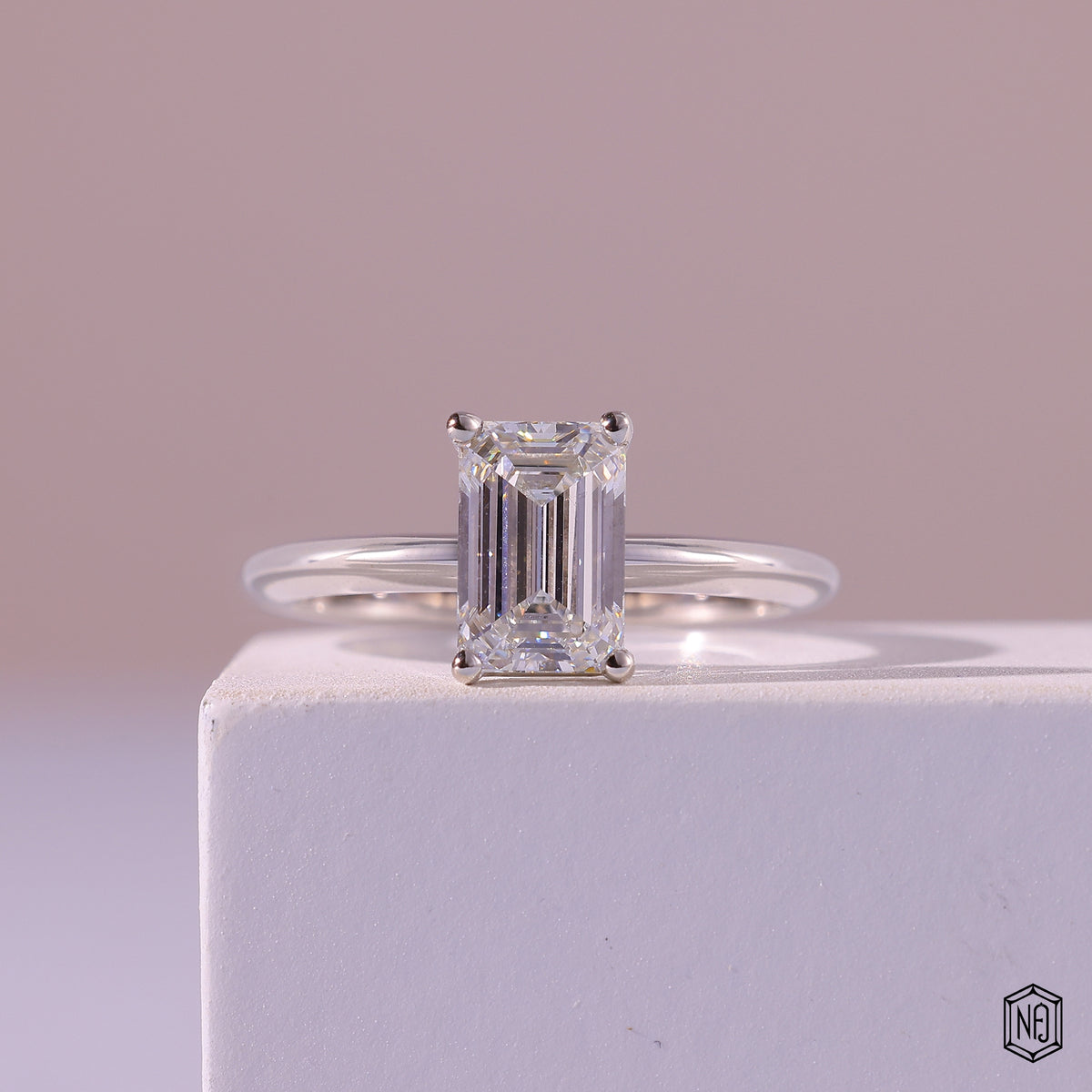 1.59 Carat Emerald Cut Lab Grown Diamond Classic Solitaire Engagement Ring - Front Top View