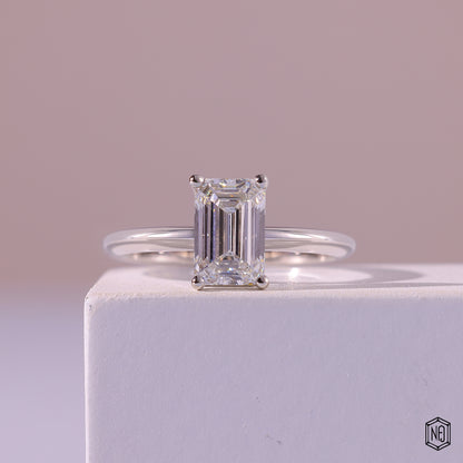 1.59 Carat Emerald Cut Lab Grown Diamond Classic Solitaire Engagement Ring - Front Top View