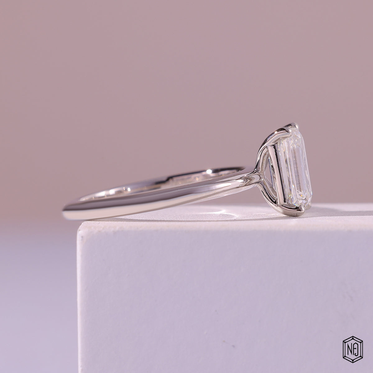 1.59 Carat Emerald Cut Lab Grown Diamond Classic Solitaire Engagement Ring - Side Profile Angle