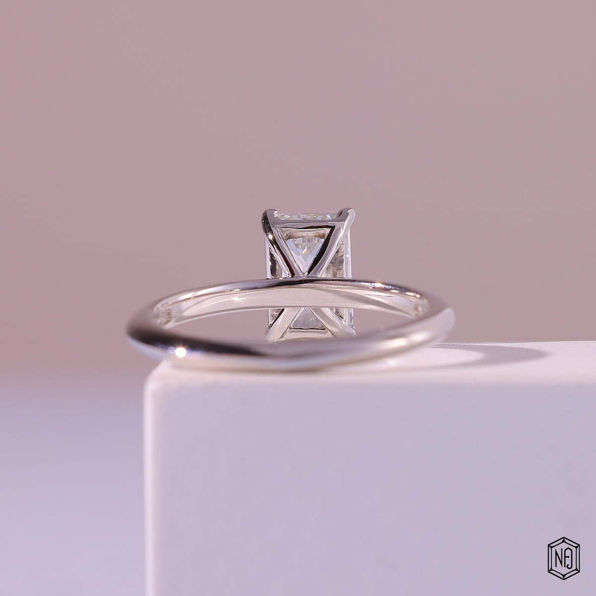 1.59 Carat Emerald Cut Lab Grown Diamond Classic Solitaire Engagement Ring - Hand View / Detail Angle