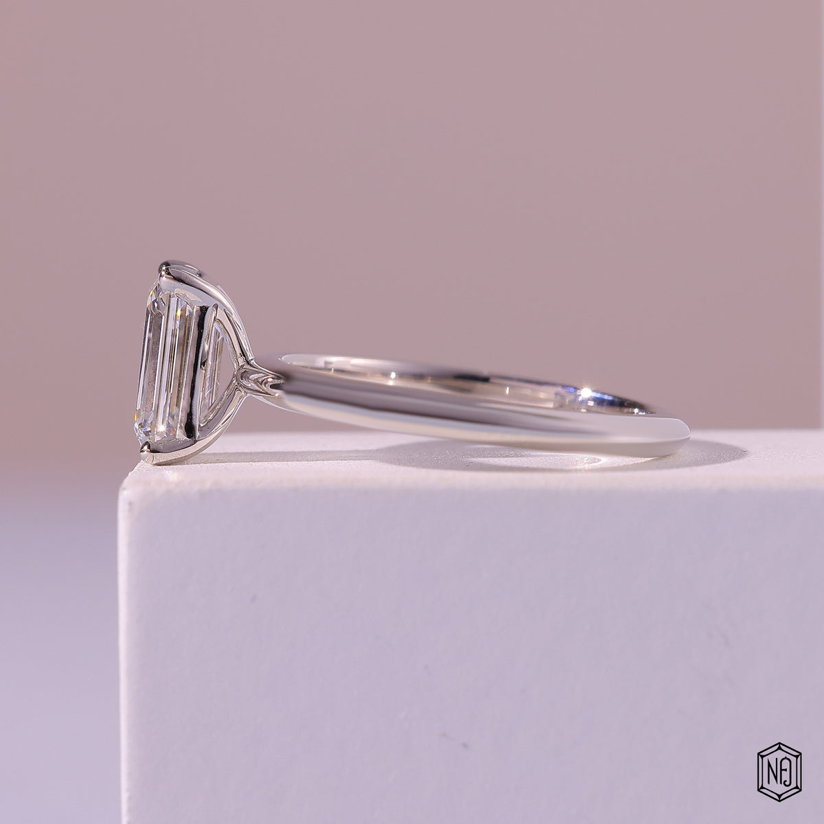 1.59 Carat Emerald Cut Lab Grown Diamond Classic Solitaire Engagement Ring - Angled Perspective