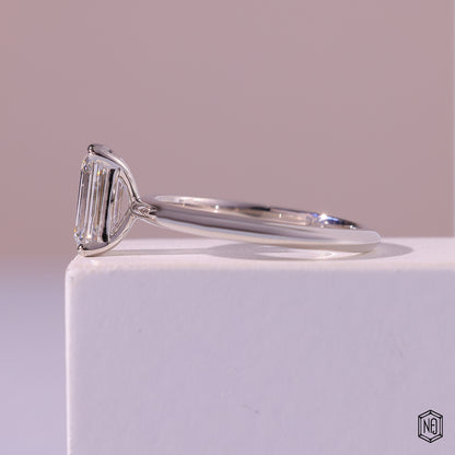 1.59 Carat Emerald Cut Lab Grown Diamond Classic Solitaire Engagement Ring - Angled Perspective