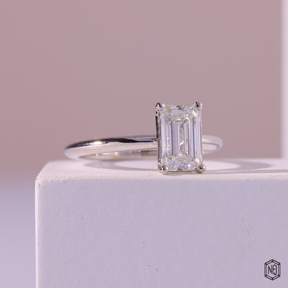 1.59 Carat Emerald Cut Lab Grown Diamond Classic Solitaire Engagement Ring - Gallery & Prongs Detail