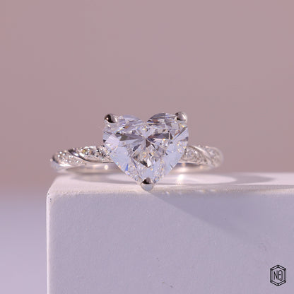 3.3 Carat Heart Cut Lab Grown Diamond Side Stone Pavé Engagement Ring - Front Top View