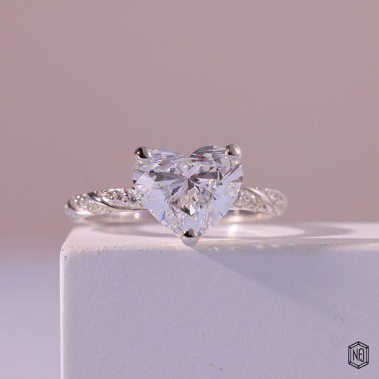 3.3 Carat Heart Cut Lab Grown Diamond Side Stone Pavé Engagement Ring - Front Top View
