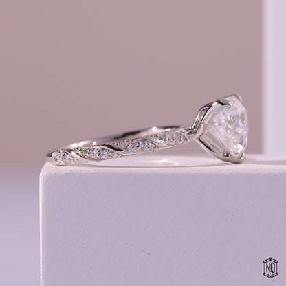 3.3 Carat Heart Cut Lab Grown Diamond Side Stone Pavé Engagement Ring - Side Profile Angle
