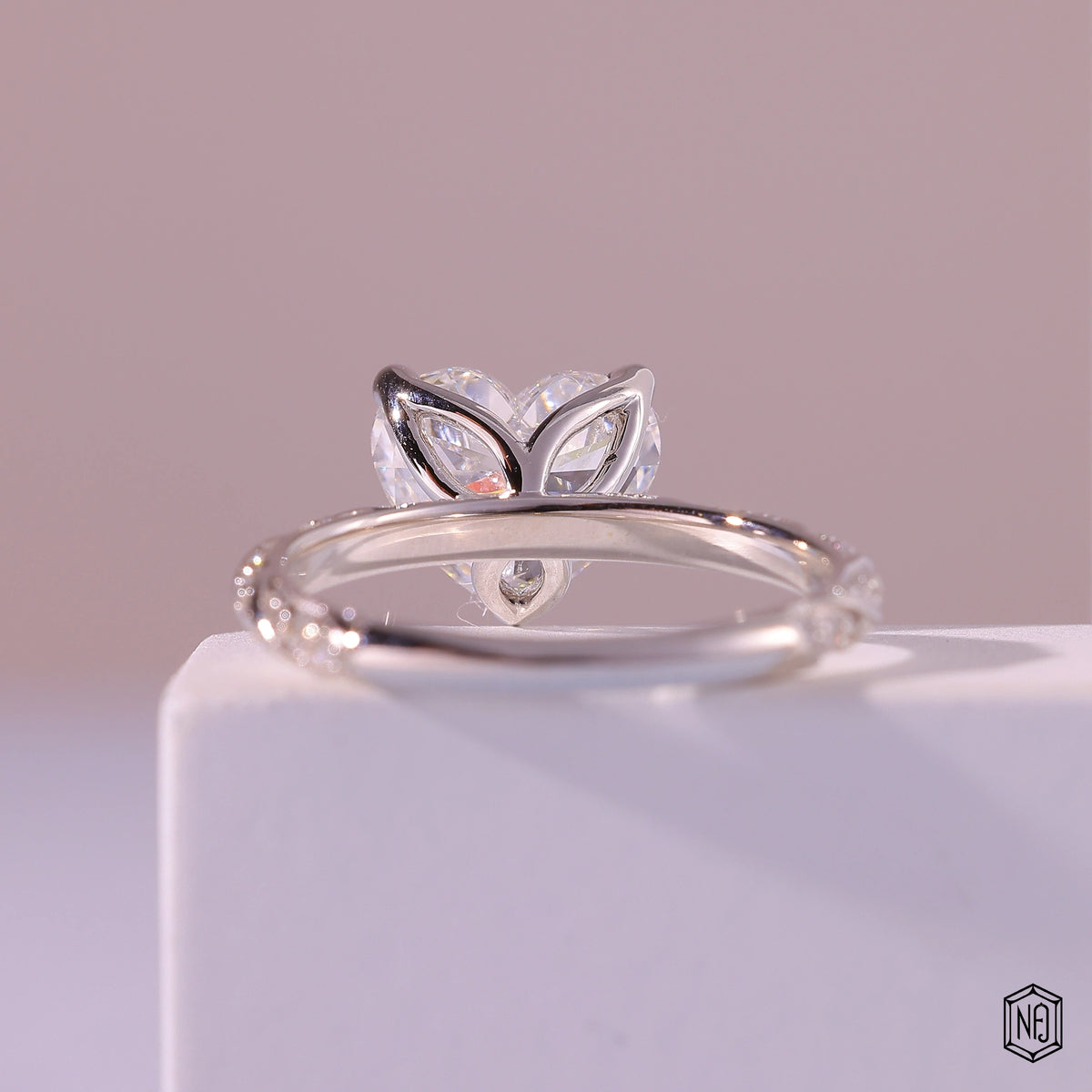 3.3 Carat Heart Cut Lab Grown Diamond Side Stone Pavé Engagement Ring - Hand View / Detail Angle