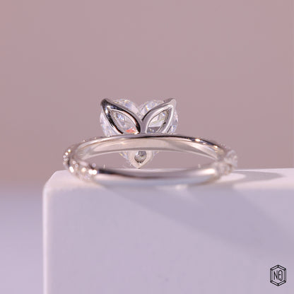 3.3 Carat Heart Cut Lab Grown Diamond Side Stone Pavé Engagement Ring - Hand View / Detail Angle