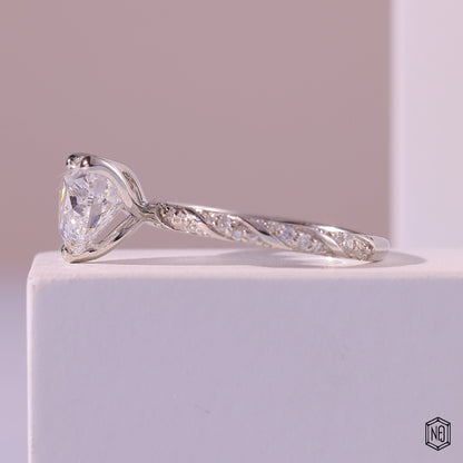 3.3 Carat Heart Cut Lab Grown Diamond Side Stone Pavé Engagement Ring - Angled Perspective