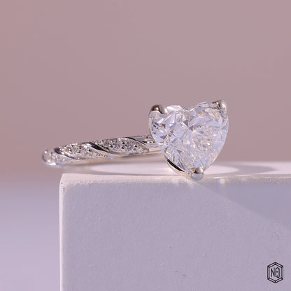 3.3 Carat Heart Cut Lab Grown Diamond Side Stone Pavé Engagement Ring - Gallery & Prongs Detail