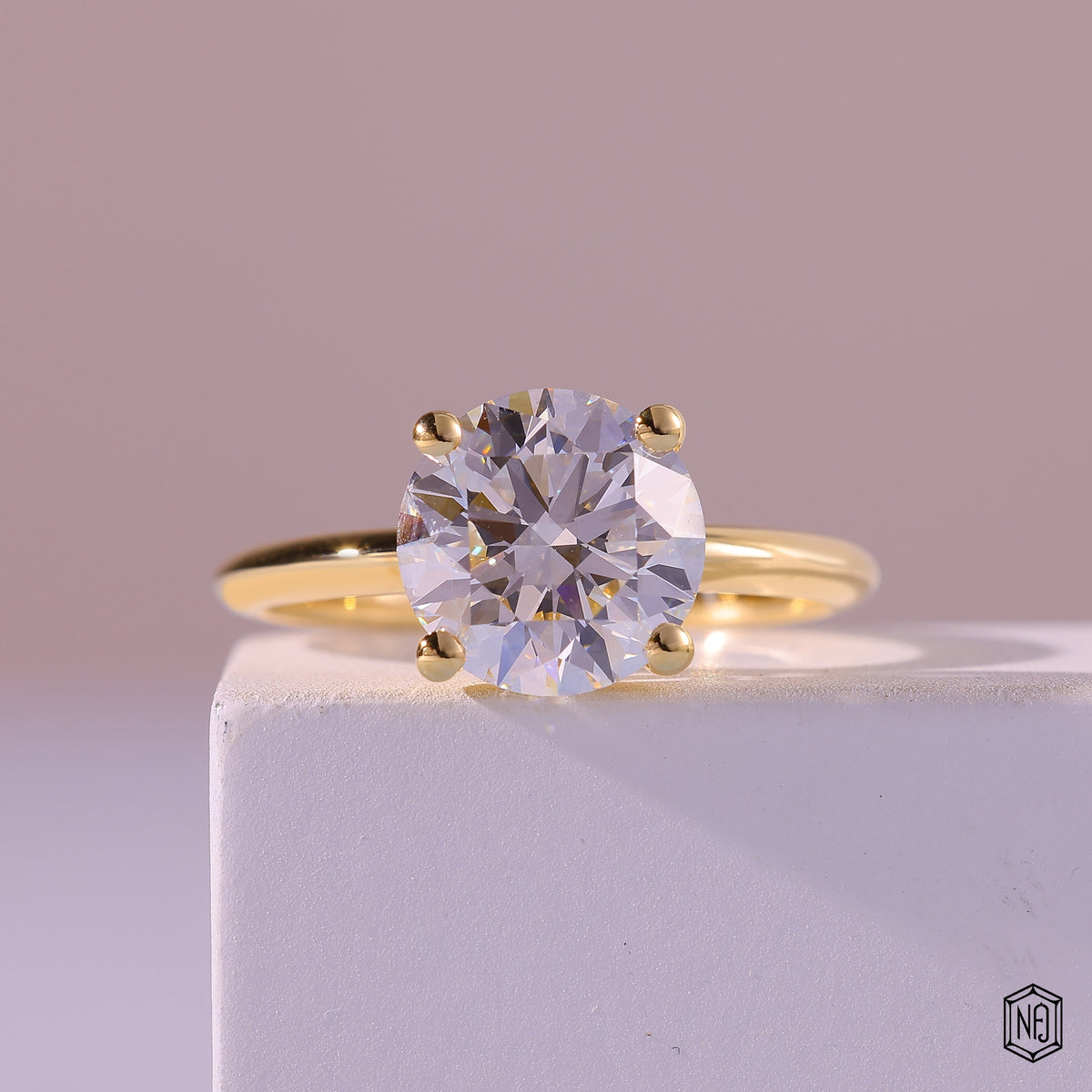 3.64 Carat Round Cut Lab Grown Diamond Classic Solitaire Engagement Ring - Front Top View