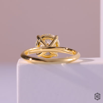 3.64 Carat Round Cut Lab Grown Diamond Classic Solitaire Engagement Ring - Hand View / Detail Angle