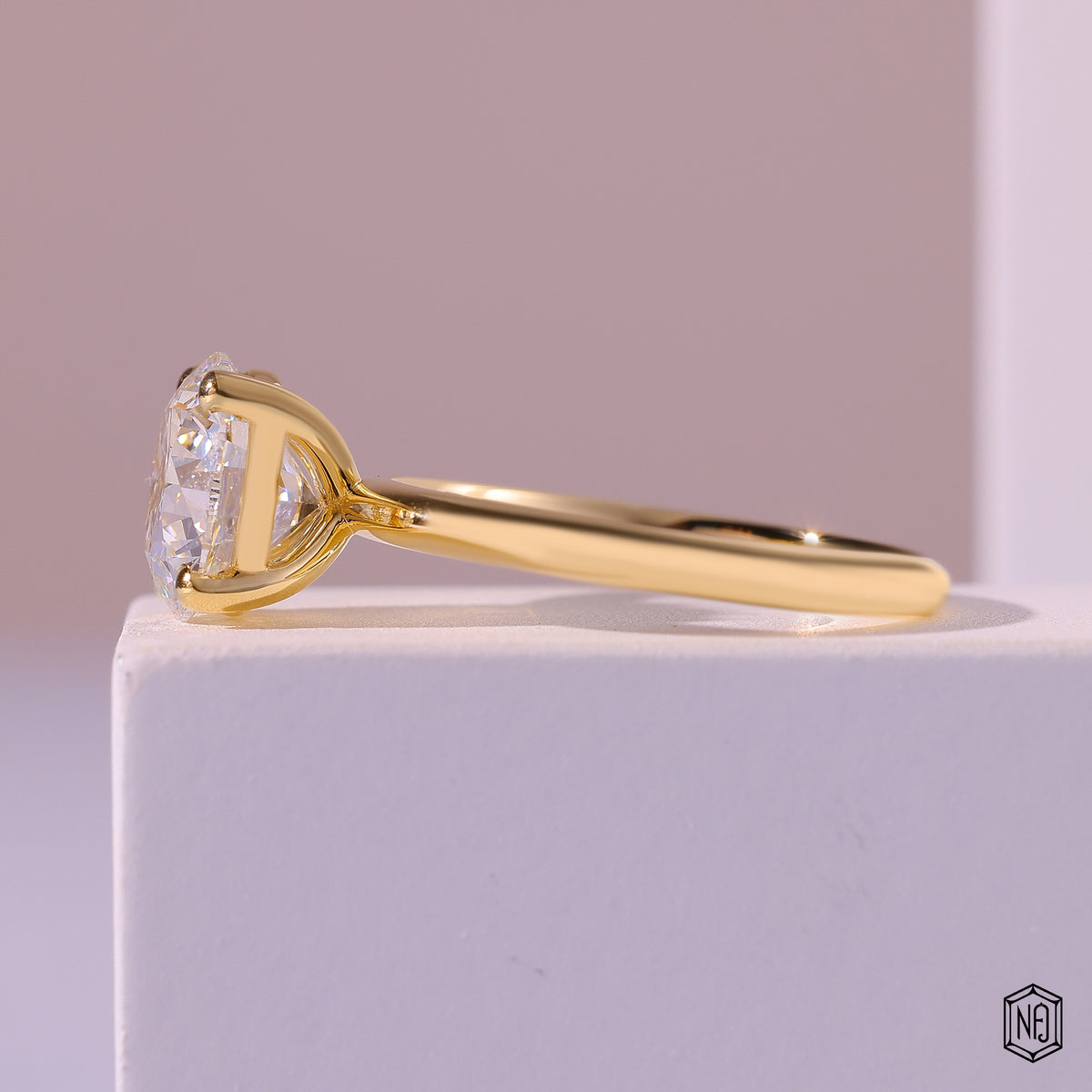 3.64 Carat Round Cut Lab Grown Diamond Classic Solitaire Engagement Ring - Angled Perspective