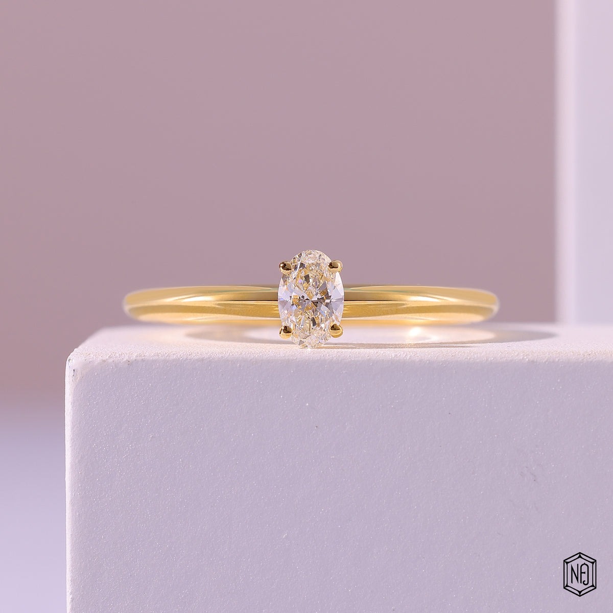 0.32 Carat Oval Cut Lab Grown Diamond Classic Solitaire Engagement Ring - Front Top View