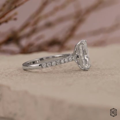 2.85 Carat Radiant Cut Lab Grown Diamond Side Stone Pavé Engagement Ring - Side Profile Angle