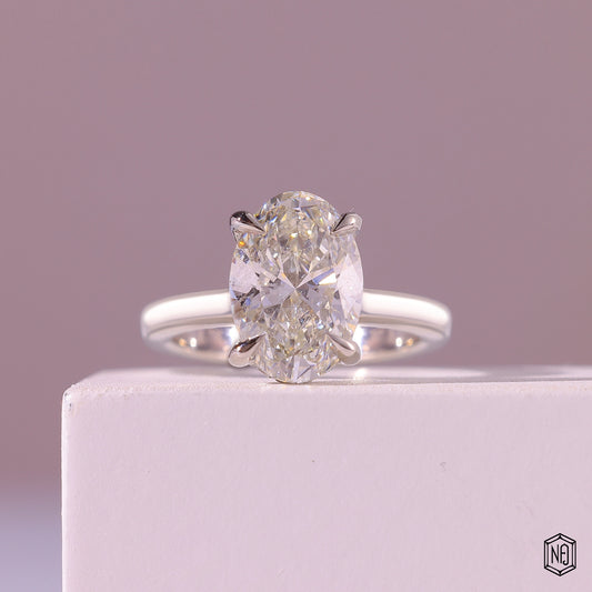 2.56 Carat Oval Cut Lab Grown Diamond Delicate Hidden Halo Engagement Ring - Front Top View