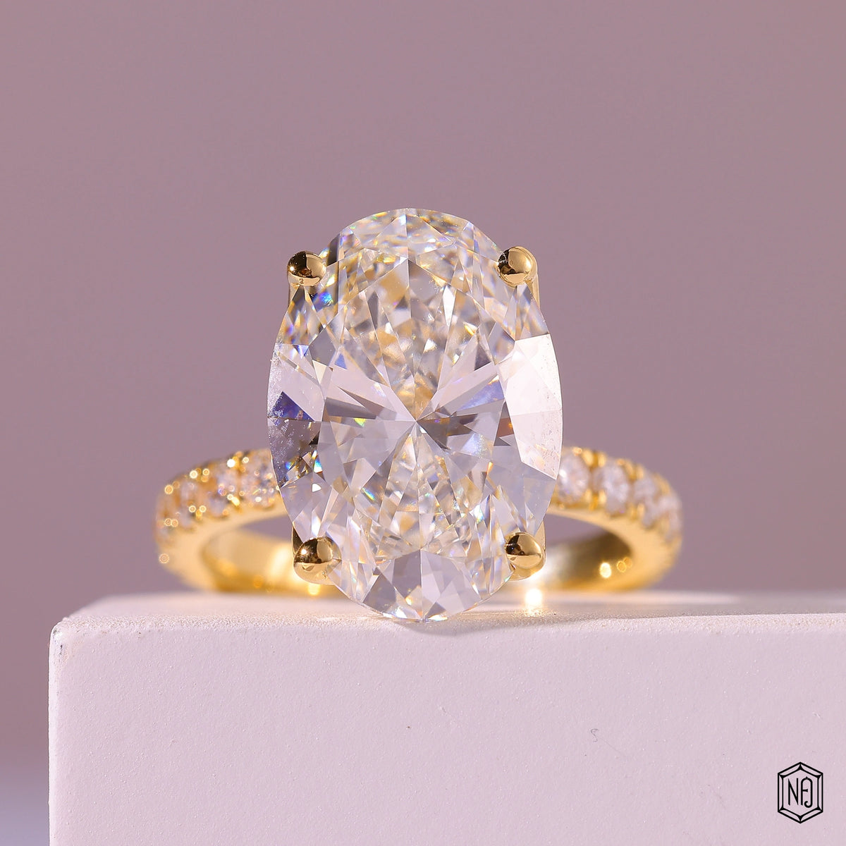 8.59 Carat Oval Cut Lab Grown Diamond Delicate Hidden Halo Engagement Ring - Front Top View