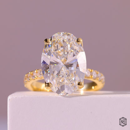 8.59 Carat Oval Cut Lab Grown Diamond Delicate Hidden Halo Engagement Ring - Front Top View