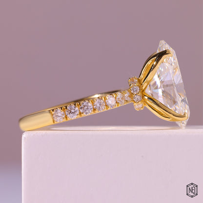 8.59 Carat Oval Cut Lab Grown Diamond Delicate Hidden Halo Engagement Ring - Side Profile Angle