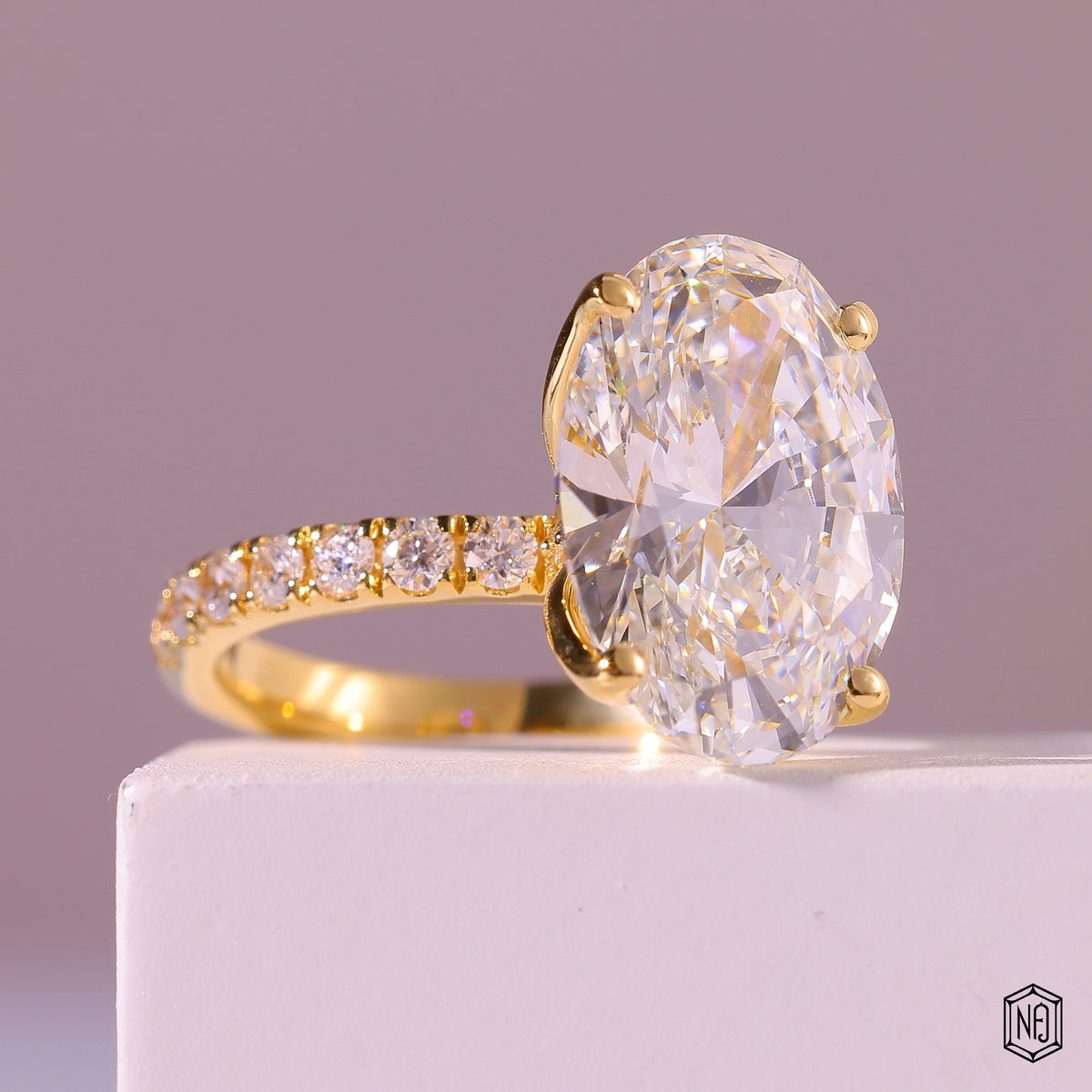 8.59 Carat Oval Cut Lab Grown Diamond Delicate Hidden Halo Engagement Ring - Gallery & Prongs Detail