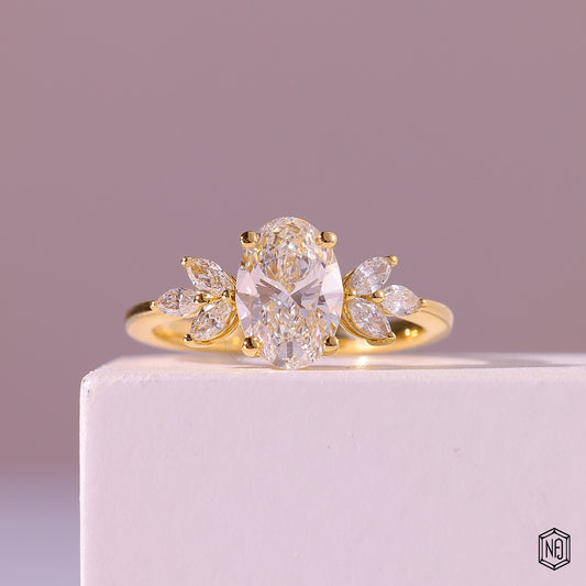 1.25 Carat Oval Cut Lab Grown Diamond Vintage Inspired Heirloom Engagement Ring - Front Top View