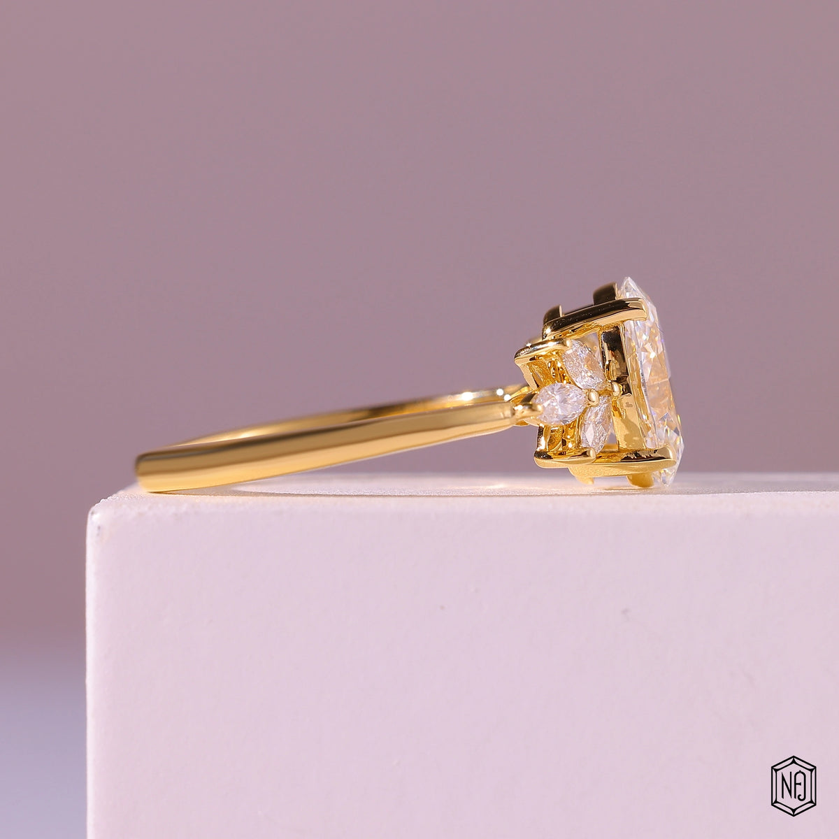 1.25 Carat Oval Cut Lab Grown Diamond Vintage Inspired Heirloom Engagement Ring - Side Profile Angle