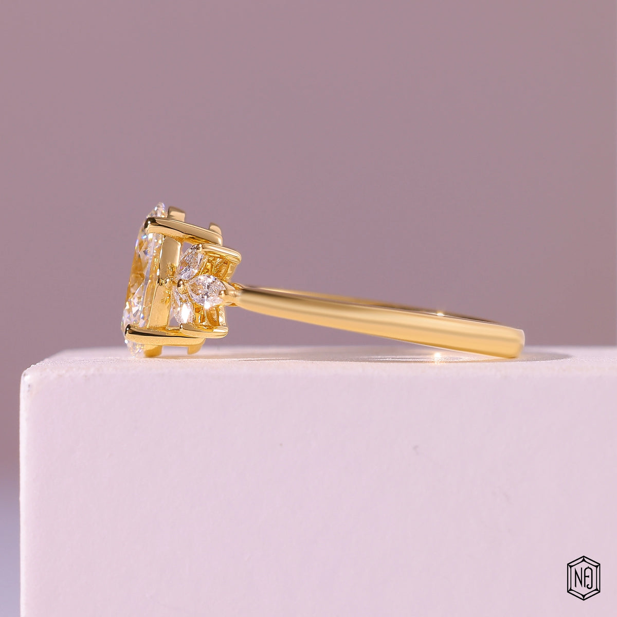 1.25 Carat Oval Cut Lab Grown Diamond Vintage Inspired Heirloom Engagement Ring - Angled Perspective