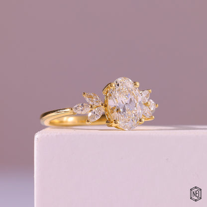 1.25 Carat Oval Cut Lab Grown Diamond Vintage Inspired Heirloom Engagement Ring - Gallery & Prongs Detail