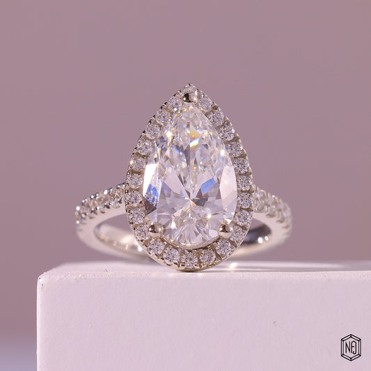 3.43 Carat Pear Cut Lab Grown Diamond Classic Diamond Halo Engagement Ring - Front Top View