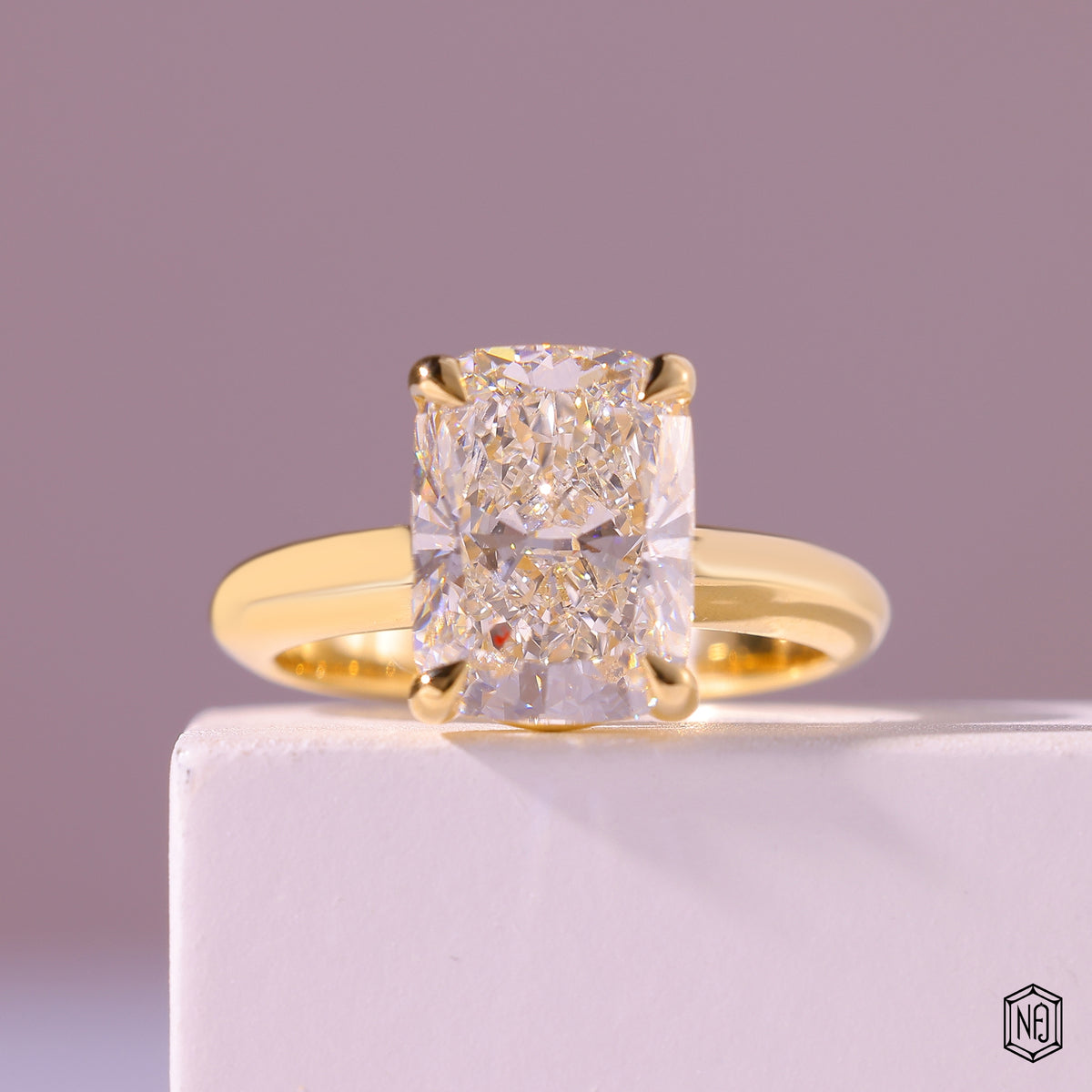 Cushion Cut Lab Grown Diamond Solitaire Engagement Ring with Slender Plain Band