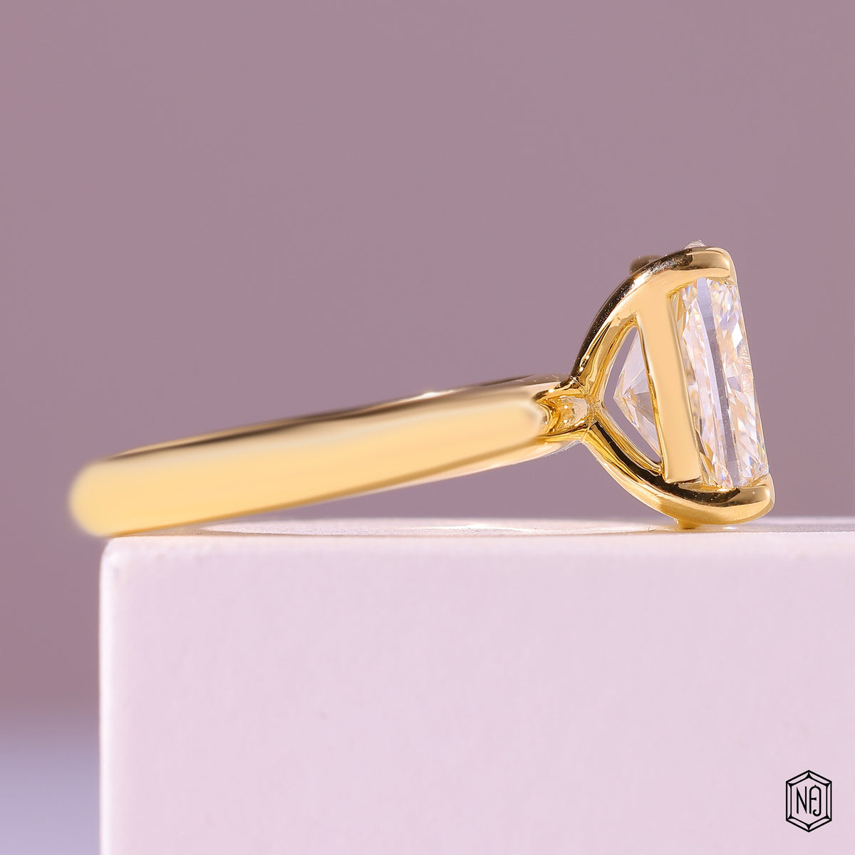 Cushion Cut Lab Grown Diamond Solitaire Engagement Ring with Slender Plain Band