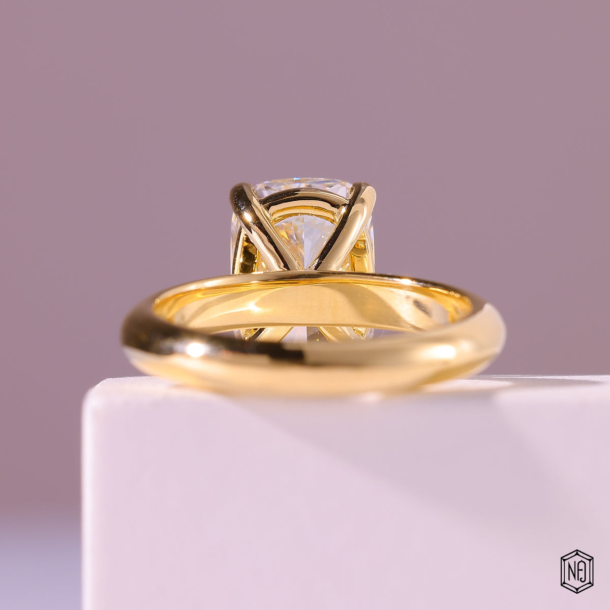 Cushion Cut Lab Grown Diamond Solitaire Engagement Ring with Slender Plain Band