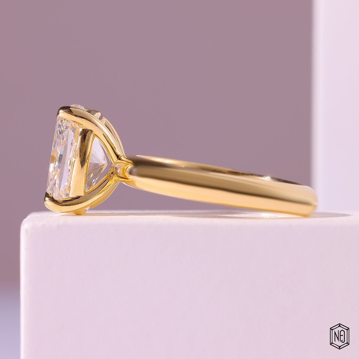 Cushion Cut Lab Grown Diamond Solitaire Engagement Ring with Slender Plain Band