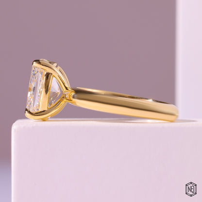 Cushion Cut Lab Grown Diamond Solitaire Engagement Ring with Slender Plain Band