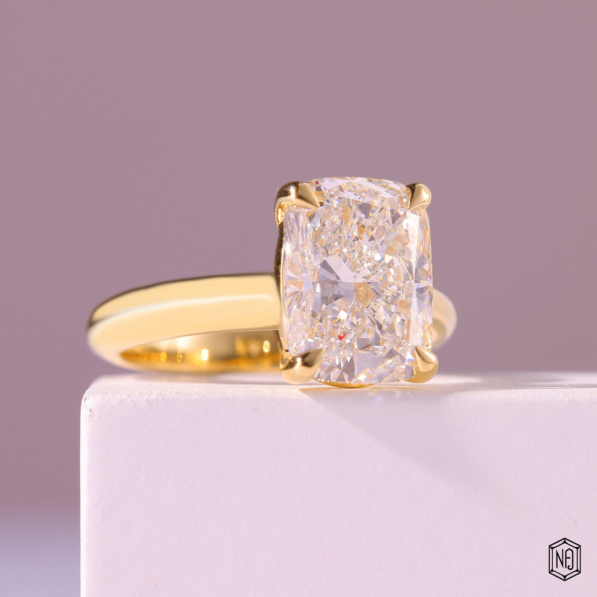 Cushion Cut Lab Grown Diamond Solitaire Engagement Ring with Slender Plain Band