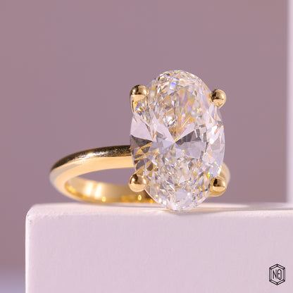 7.03 Carat Oval Cut Lab Grown Diamond Classic Solitaire Engagement Ring - Gallery & Prongs Detail