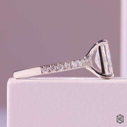 2.43 Carat Radiant Cut Lab Grown Diamond Side Stone Pavé Engagement Ring - Side Profile Angle