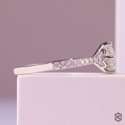 3.00 Carat Round Cut Lab Grown Diamond Side Stone Pavé Engagement Ring - Side Profile Angle