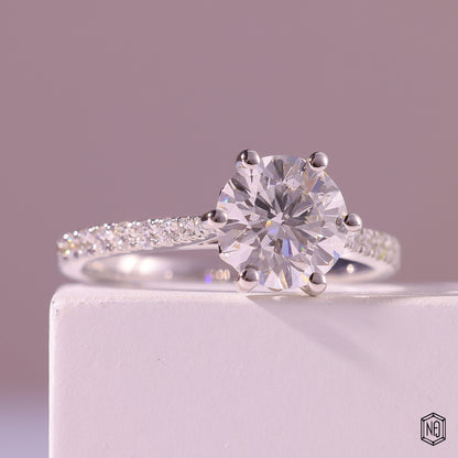 3.00 Carat Round Cut Lab Grown Diamond Side Stone Pavé Engagement Ring - Gallery & Prongs Detail