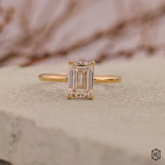 2.06 Carat Emerald Cut Lab Grown Diamond Classic Solitaire Engagement Ring - Front Top View