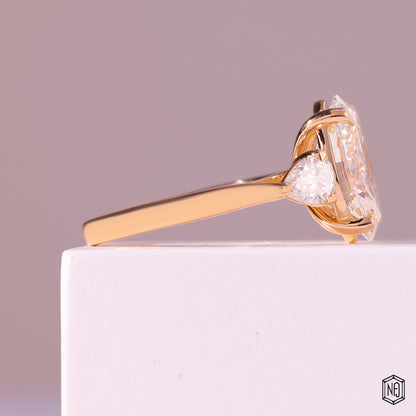 4.03 Carat Oval Cut Lab Grown Diamond Trellis Three-Stone Engagement Ring - Side Profile Angle