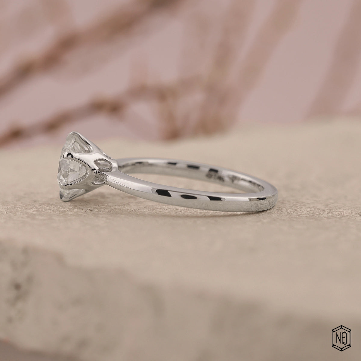 1.5 Carat Round Cut Lab Grown Diamond Classic Solitaire Engagement Ring - Angled Perspective